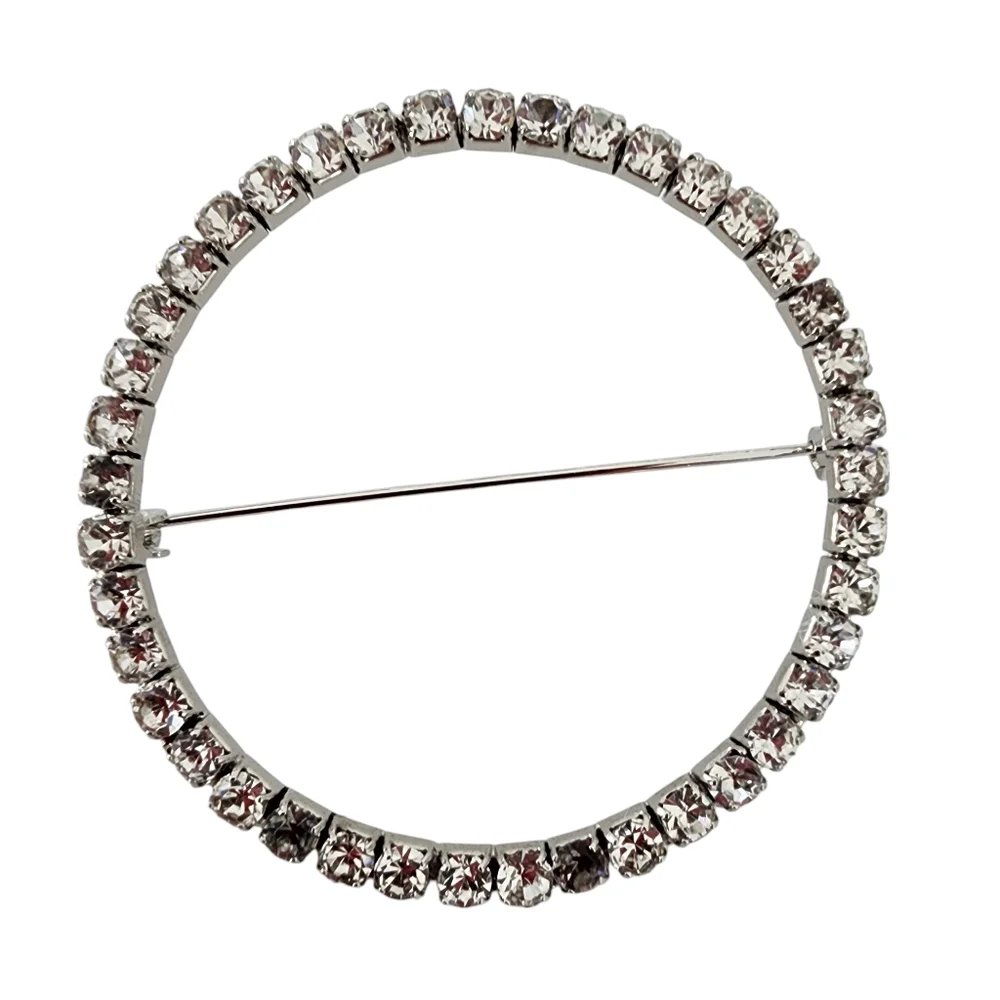 Vintage Brooch Pin Rhinestone circle brooch silver tone